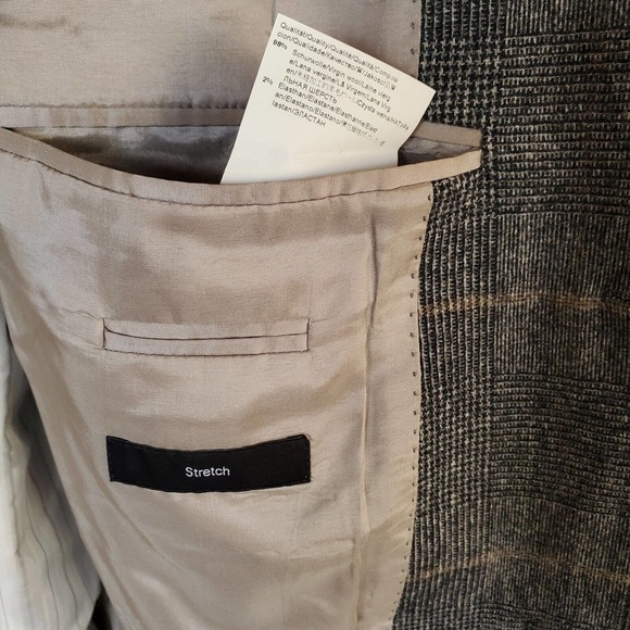 Hugo Boss Stretch Charcoal Plaid Sport Coat Mens Size 44L Wool Blend 3 Button - Picture 9 of 13